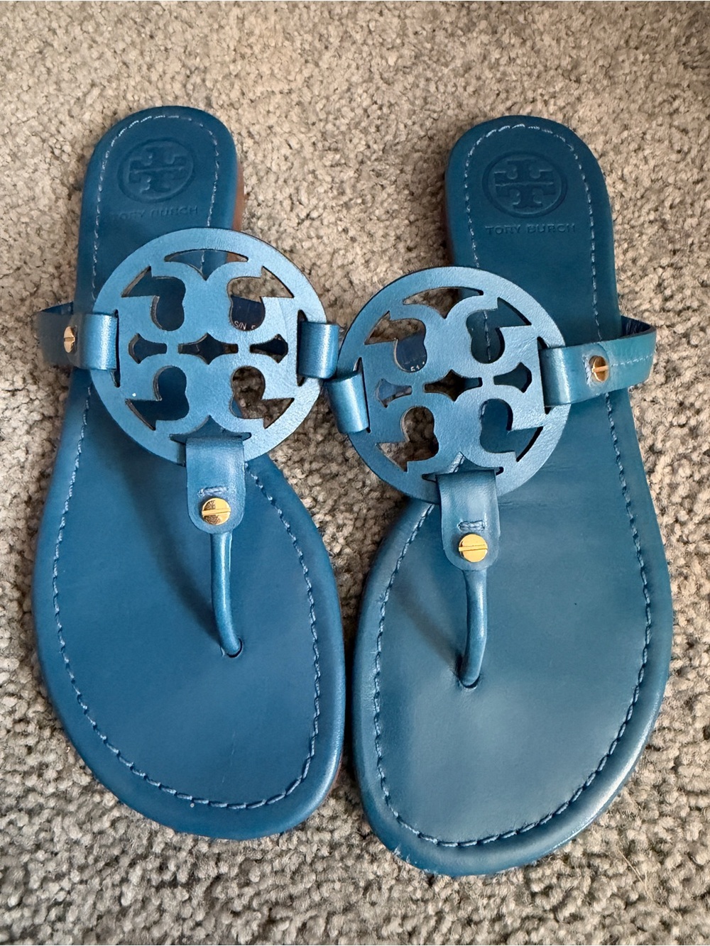 Tory Burch Teal Logo Thong Sandals
